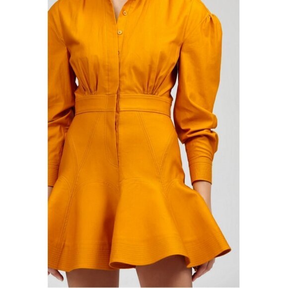 💕ACLER💕 Lewis Shirt Dress ~ 100% Colton Puff Sleeves Mini Dark Gold US 2 - Picture 3 of 14